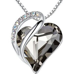 Infinity Love Birthstone Heart Pendant Crystal Black Necklace Women Mom Silver